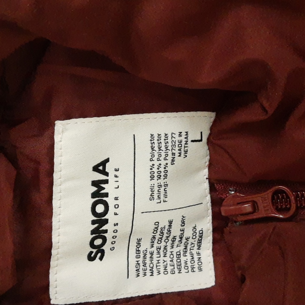 Sonoma Puffer Vest Quilted Lightweight Packable Jacket Maroon Red Large 12-14 - Picture 4 of 13